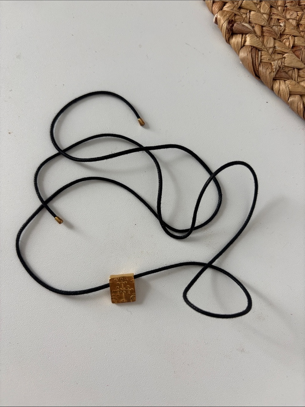 Gold Color Accent Black Cord Necklace